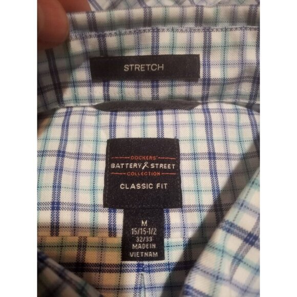 New DOCKERS Battery Street NWT Blue Cotton Poly Spandex 15-15.5 32-33 (M) Shirt - Picture 11 of 14